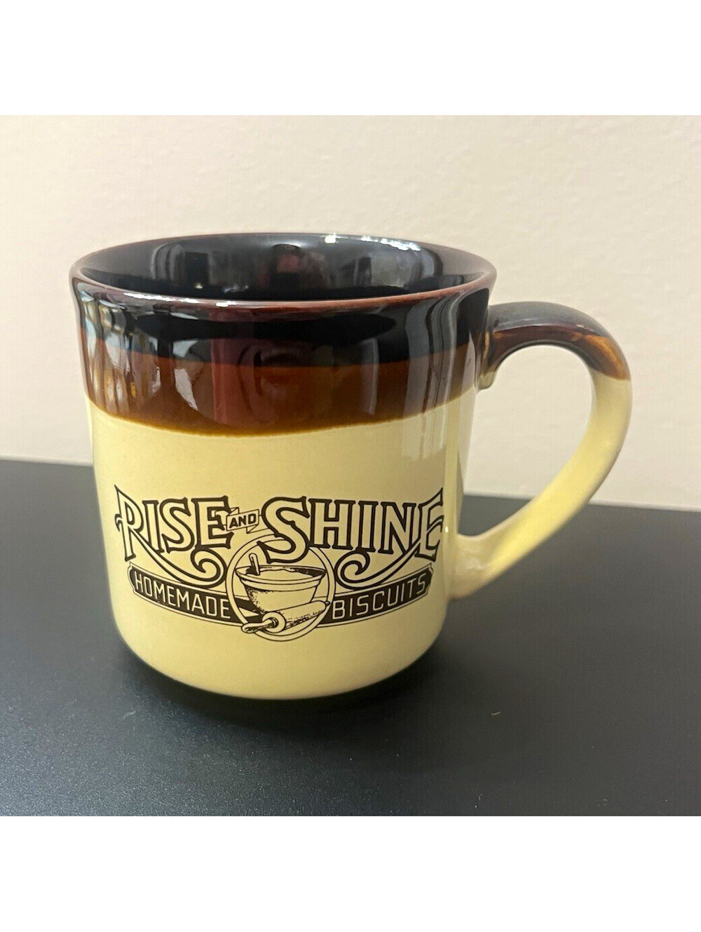 Hardee's Rise & Shine Biscuits Advertising Mug 1984 Beige/Brown Vintage No Chips